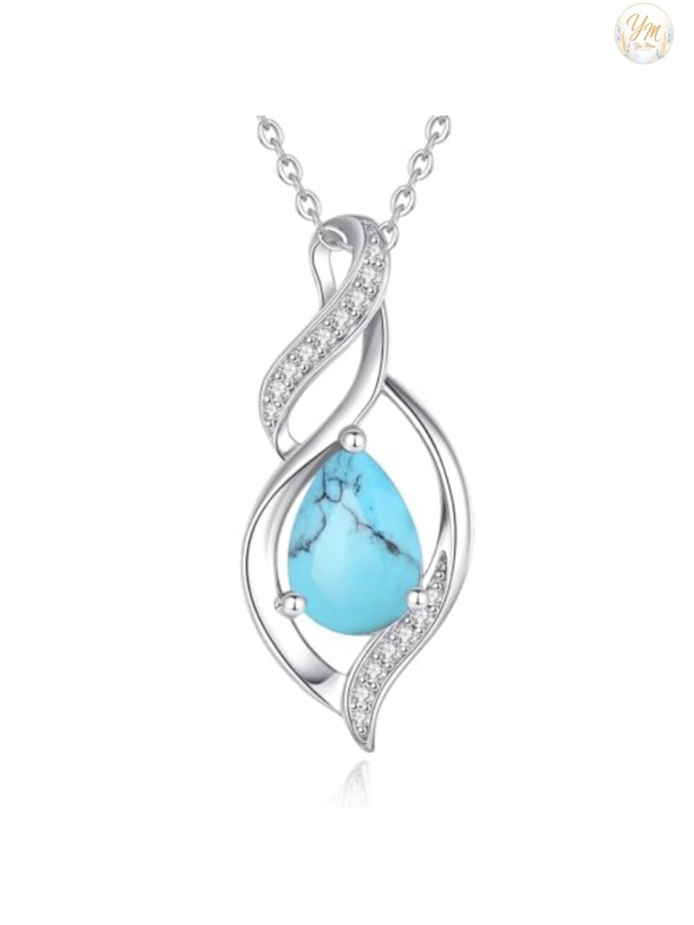 Sterling Silver Turquoise Teardrop Pendant Necklace Gift for Her 16-18"